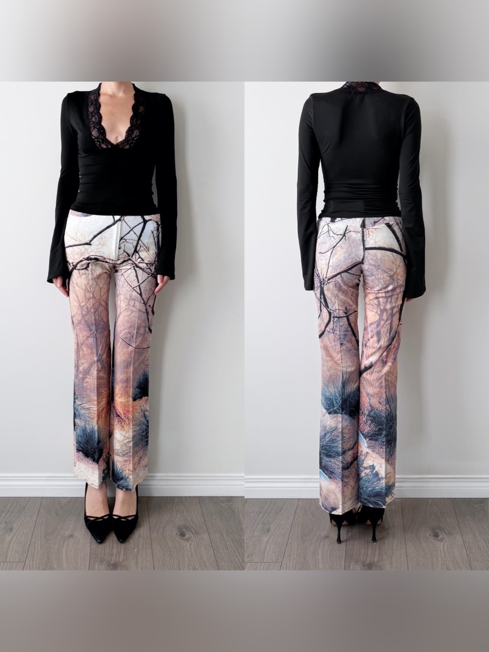 Vintage Y2K French Alessio desert print flared trousers.